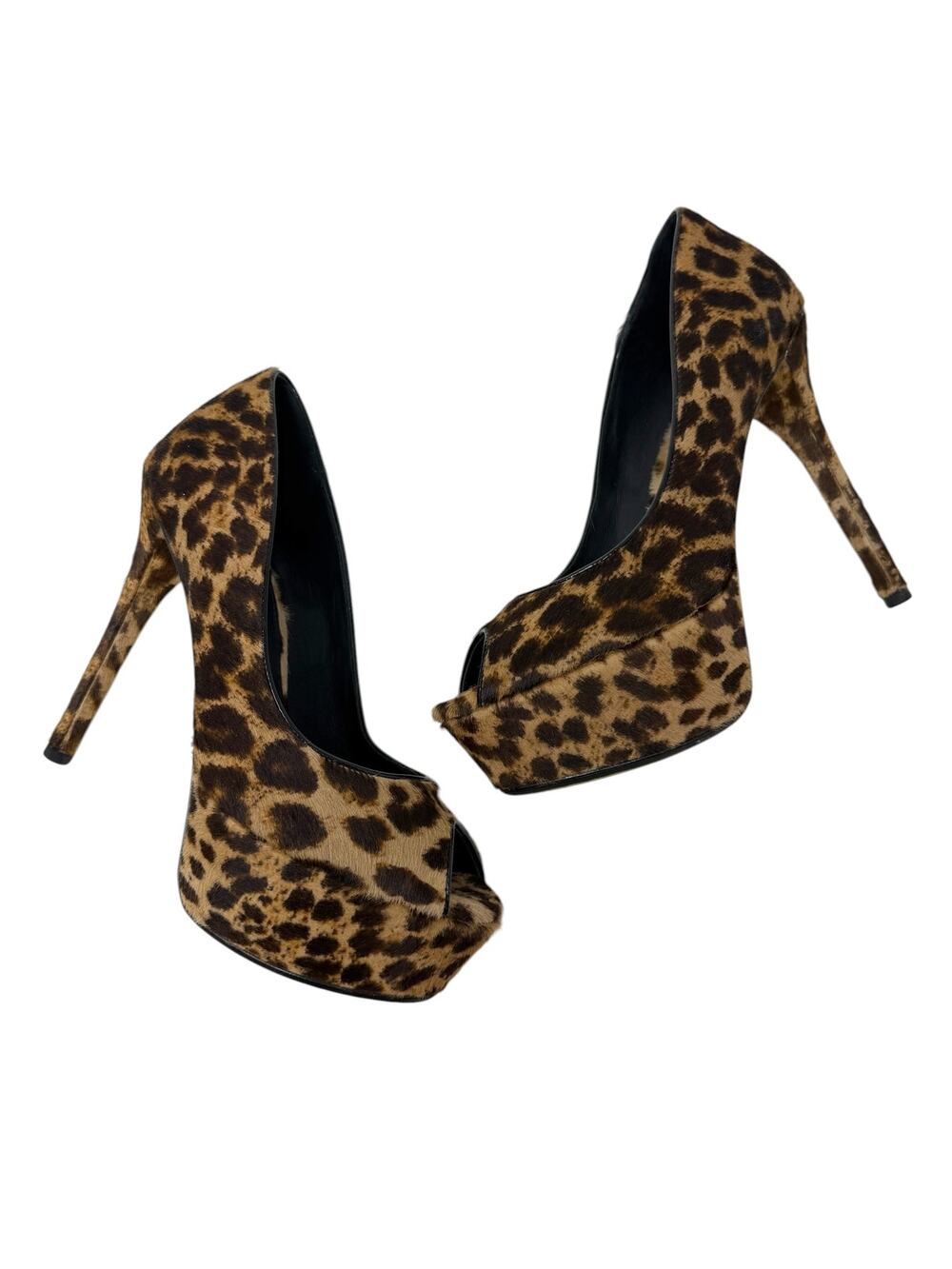 Brian Atwood Leopard Calf Hair Peep Toe Platform Stiletto Pumps Heels Size 8